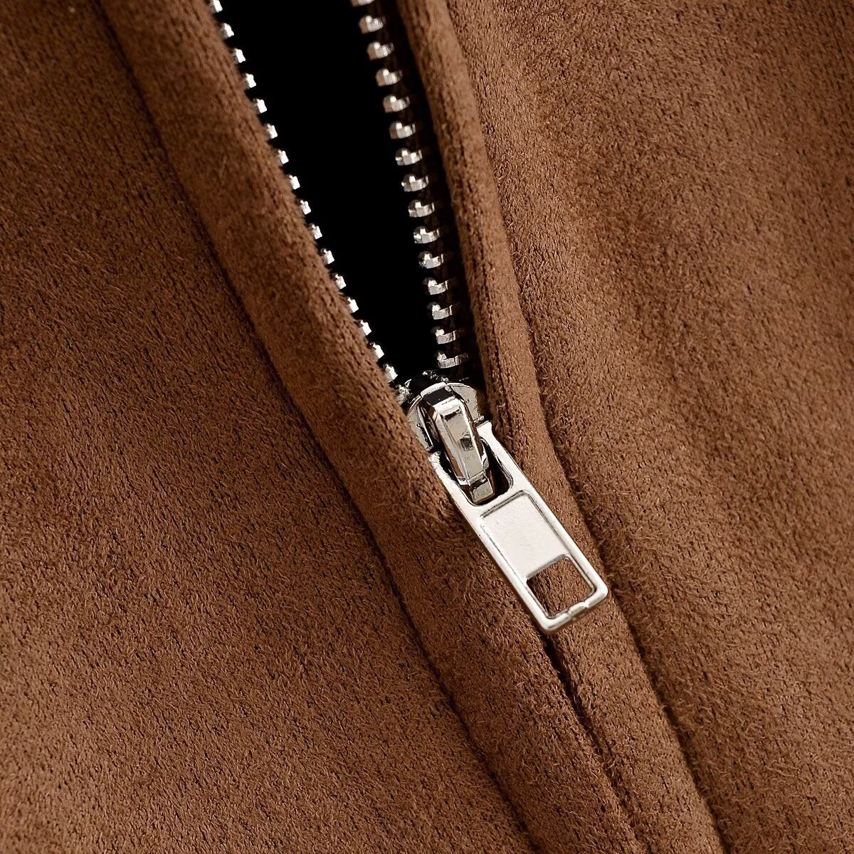 Veste Courte Effet Daim Zippée avec Poches