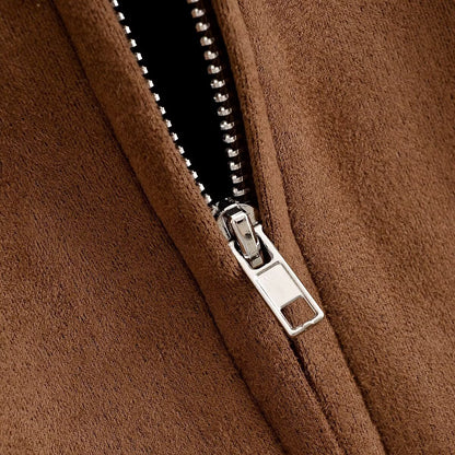Veste Courte Effet Daim Zippée avec Poches