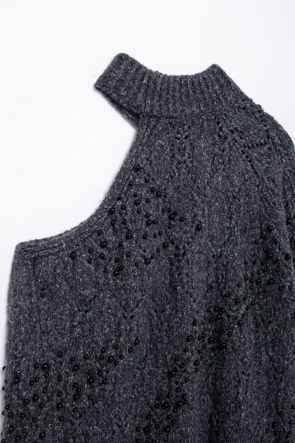 Pull Asymétrique Épaules Dénudées avec Perles