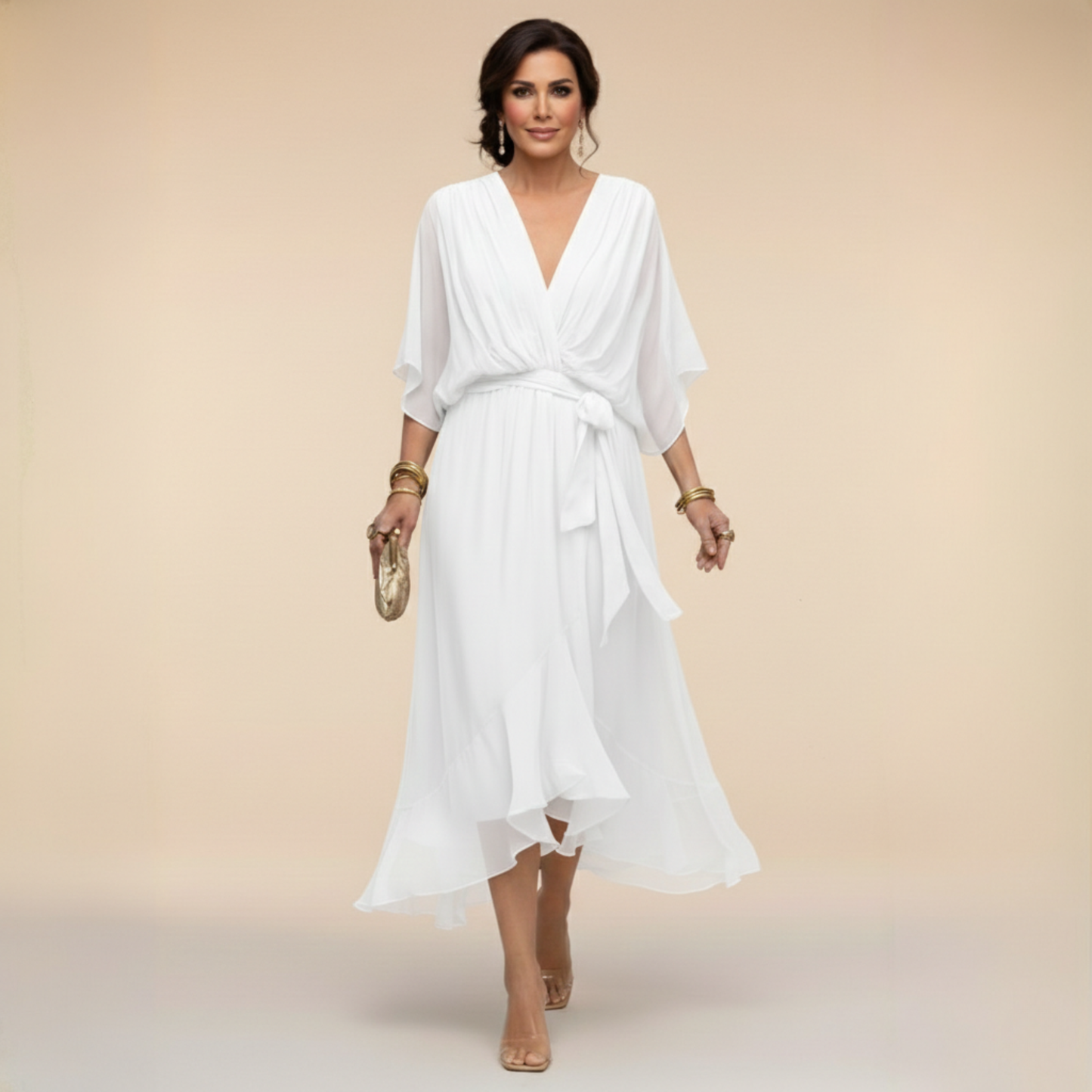 CLERINNE | ROBE EN MOUSSELINE À COL V POUR FEMME