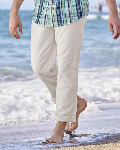 Pantalon de couleur unie respirant en coton lin