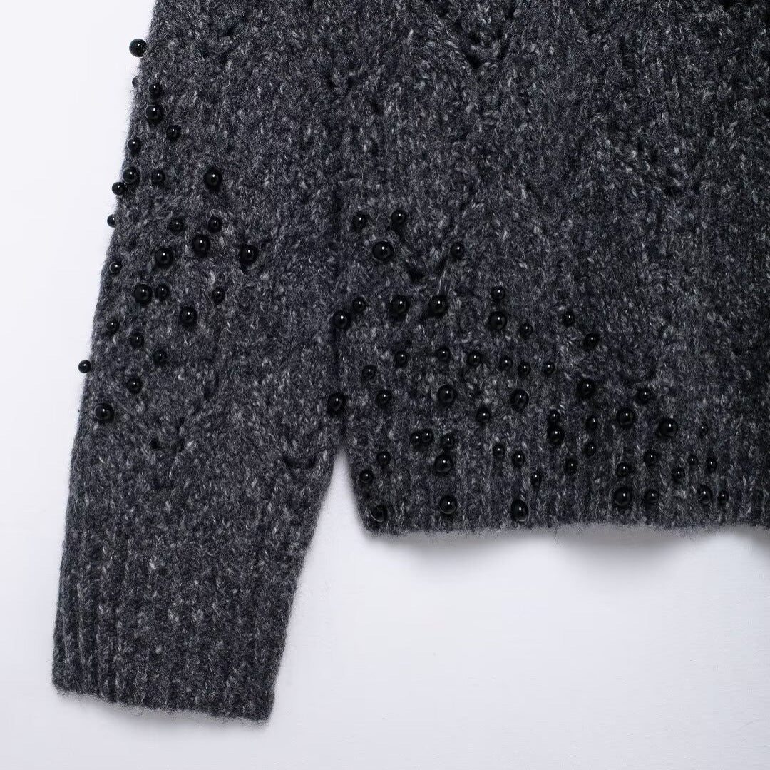 Pull Asymétrique Épaules Dénudées avec Perles
