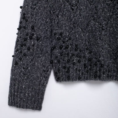 Pull Asymétrique Épaules Dénudées avec Perles