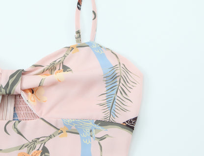 Robe Midi Imprimé Tropical Oiseaux & Fleurs avec Fente