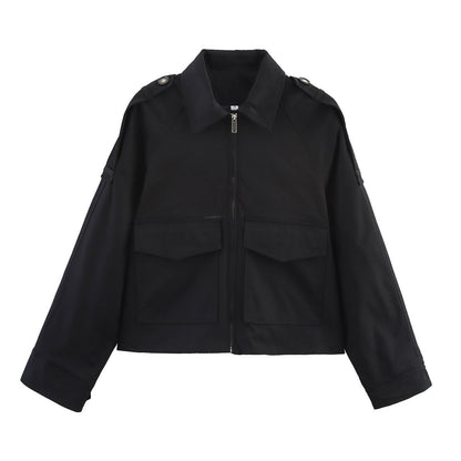 Veste Utility Courte Zippée à Poches Cargo