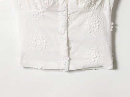 Top Court Milkmaid Blanc Brodé à Épaules Dénudées™