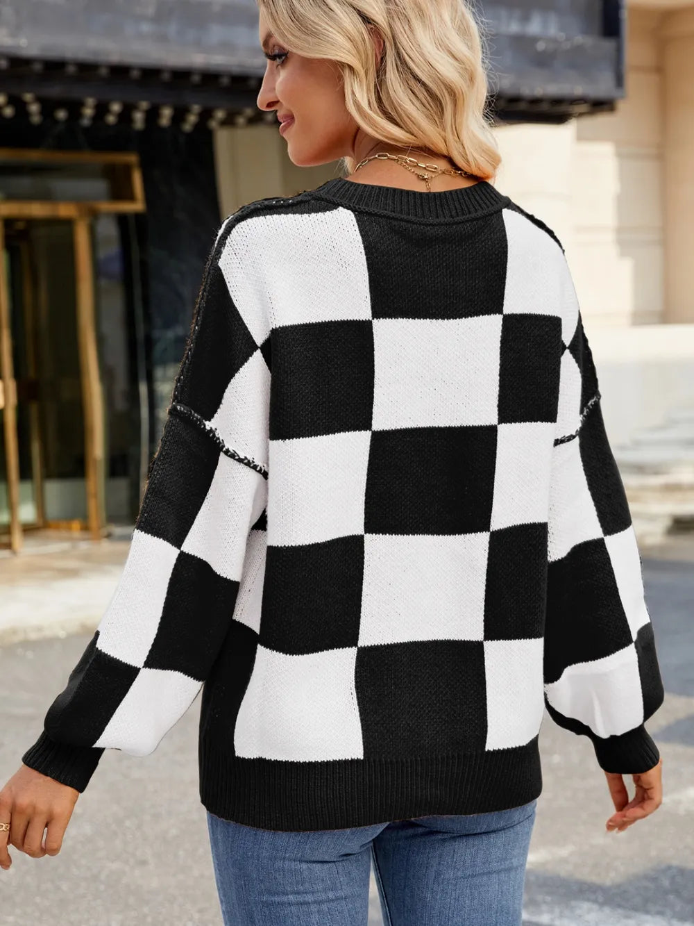 Pull Maille Damier Coupe Décontractée™