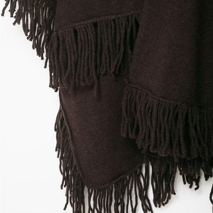 Poncho Frangé Élégant Effet Laine & Cachemire