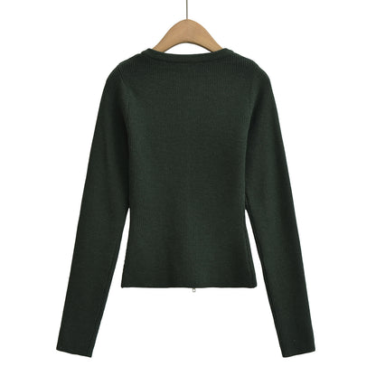 Cardigan Côtelé Zippé Vert Forêt