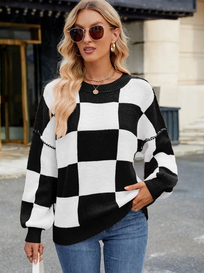 Pull Maille Damier Coupe Décontractée™