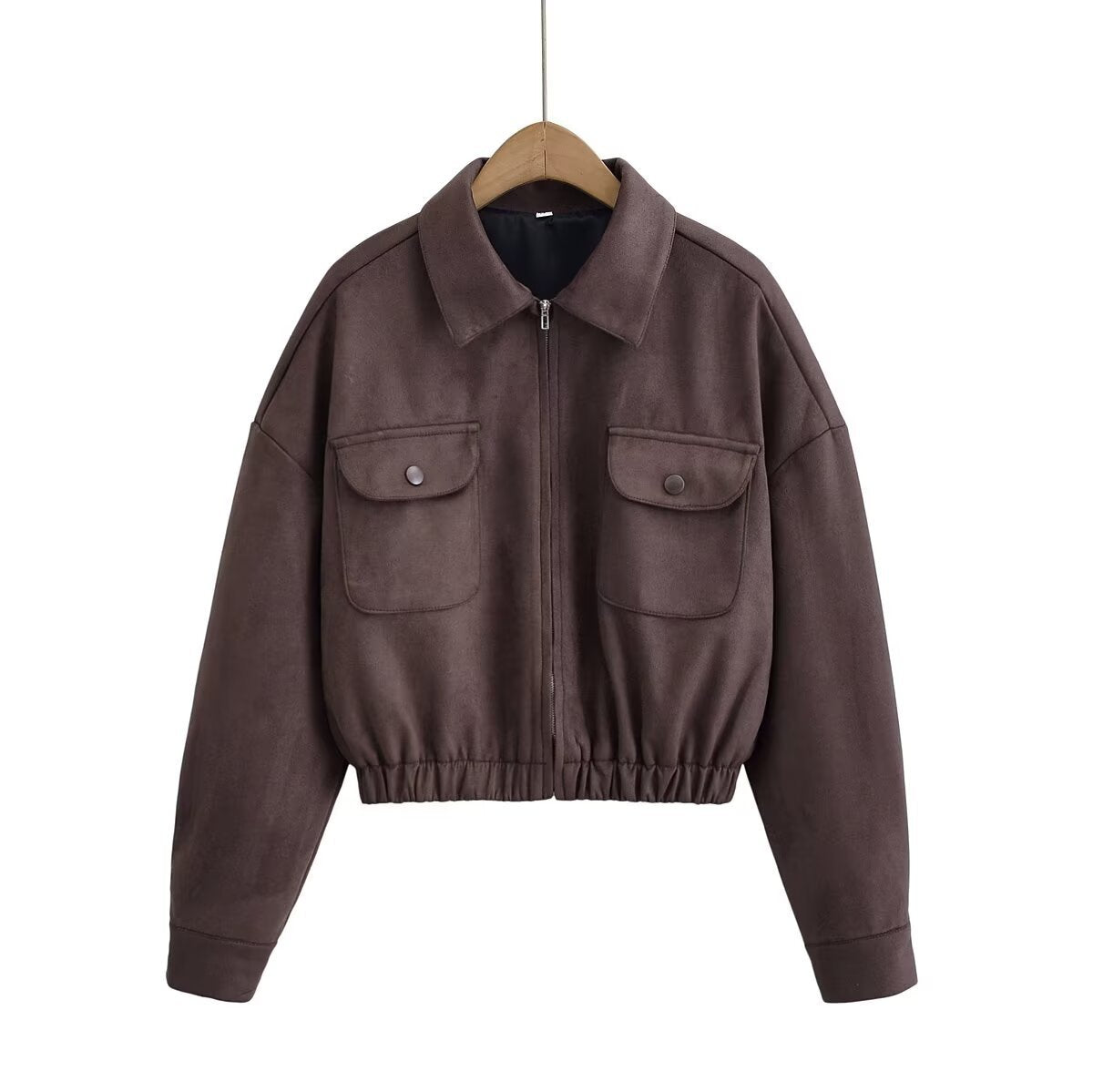 Veste Courte Effet Daim Zippée avec Poches