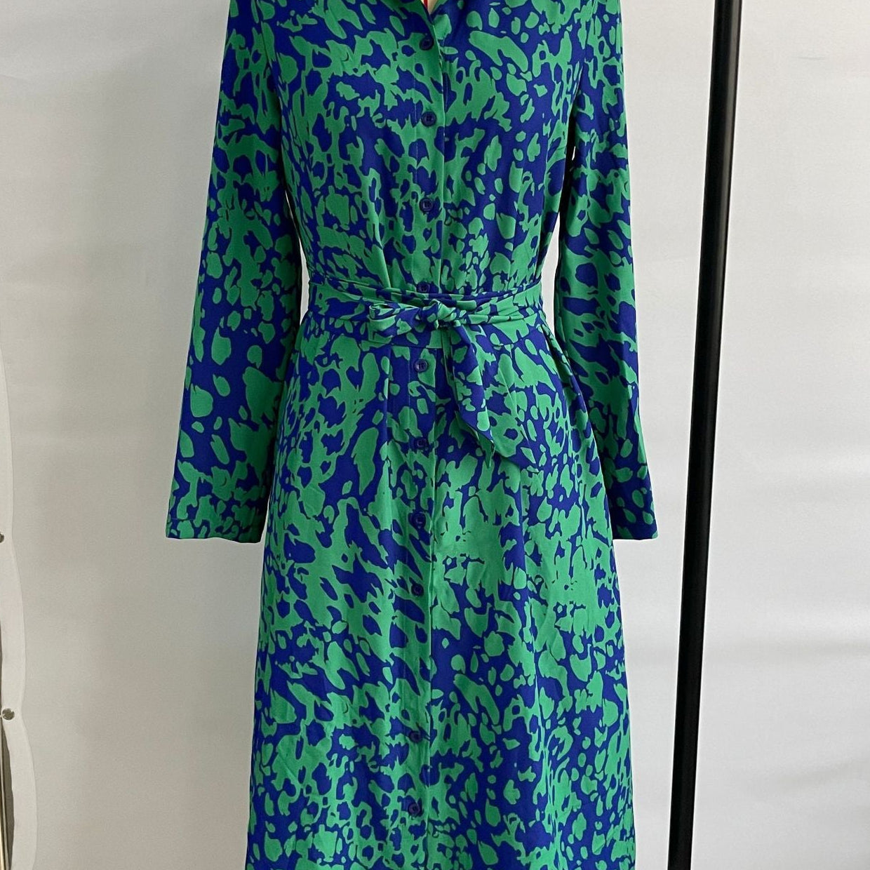 Robe Chemise Midi à Imprimé Abstrait Vert & Bleu