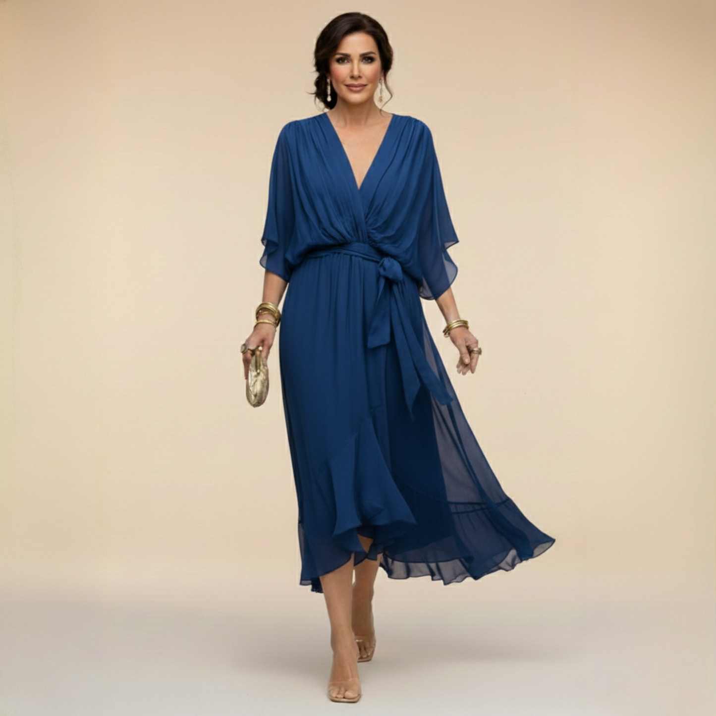 CLERINNE | ROBE EN MOUSSELINE À COL V POUR FEMME