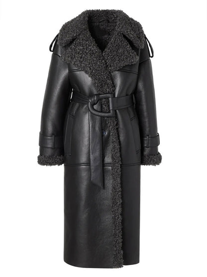 Veste Aviateur Femme Simili Cuir Noir & Doublure Mouton