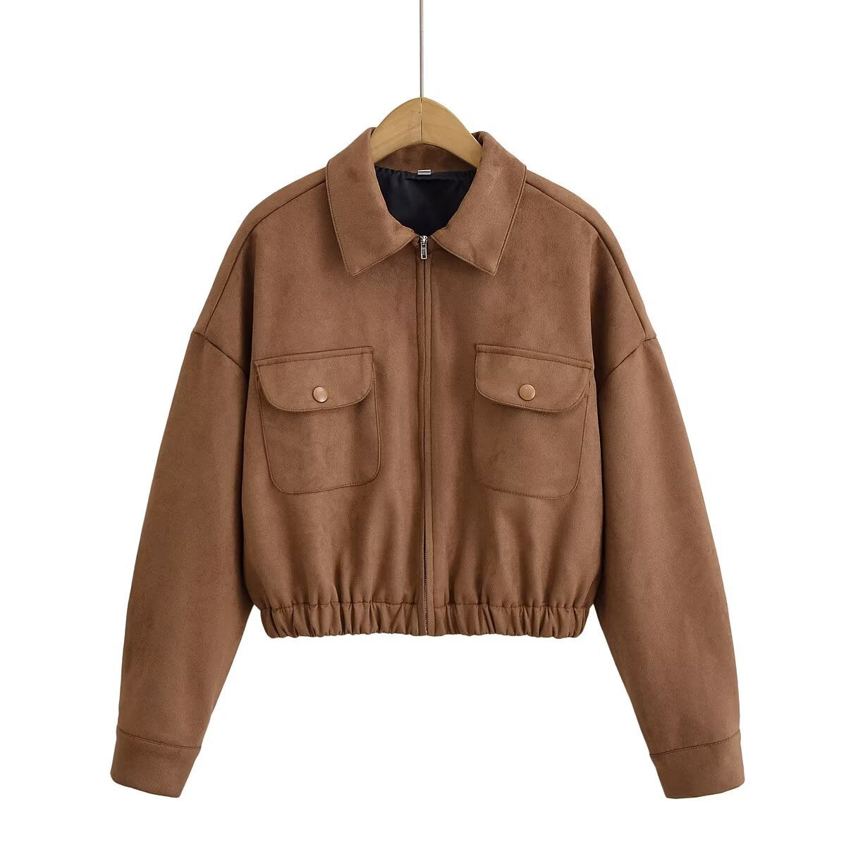 Veste Courte Effet Daim Zippée avec Poches