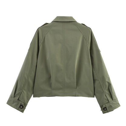 Veste Utility Courte Zippée à Poches Cargo