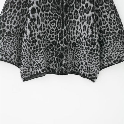 Pull Maille Oversize Imprimé Léopard Gris