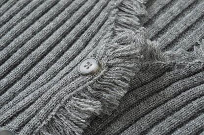 Cardigan Court Côtelé Noir à Décolleté V Distress