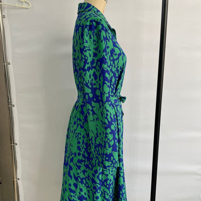 Robe Chemise Midi à Imprimé Abstrait Vert & Bleu