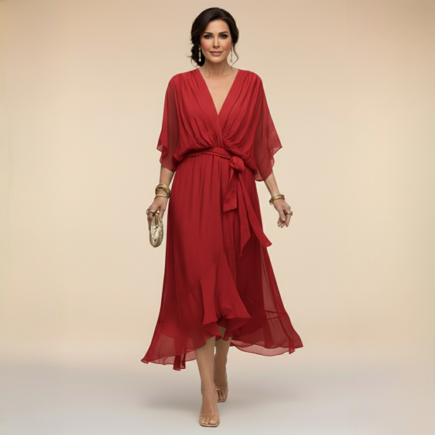 CLERINNE | ROBE EN MOUSSELINE À COL V POUR FEMME