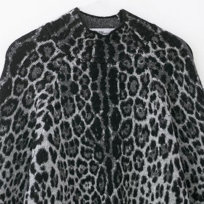 Pull Maille Oversize Imprimé Léopard Gris
