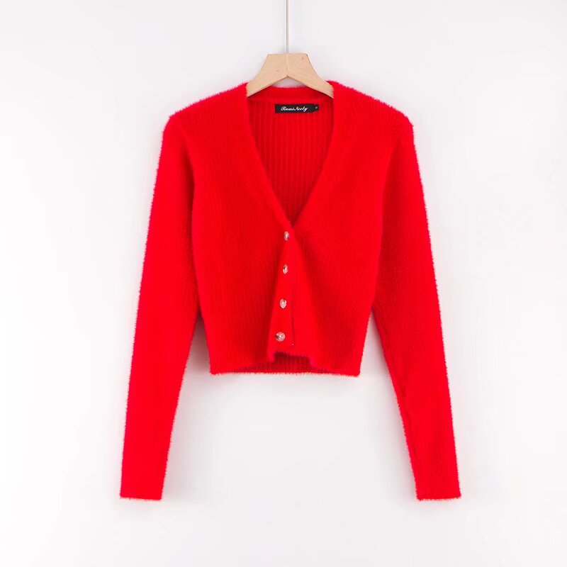 Cardigan Court en Maille Douce à Col V