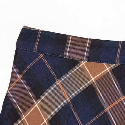 Jupe Midi Élegante À Carreaux Bleu Marine & Marron