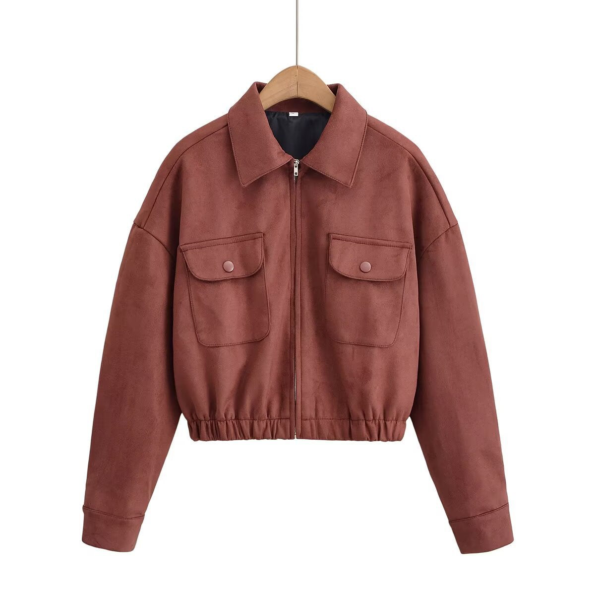 Veste Courte Effet Daim Zippée avec Poches