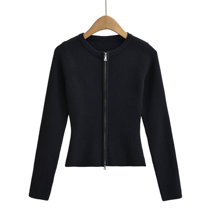 Cardigan Côtelé Zippé Vert Forêt