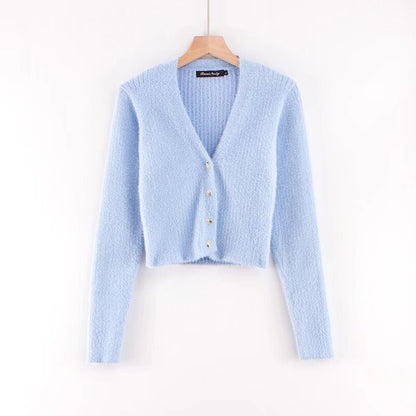 Cardigan Court en Maille Douce à Col V