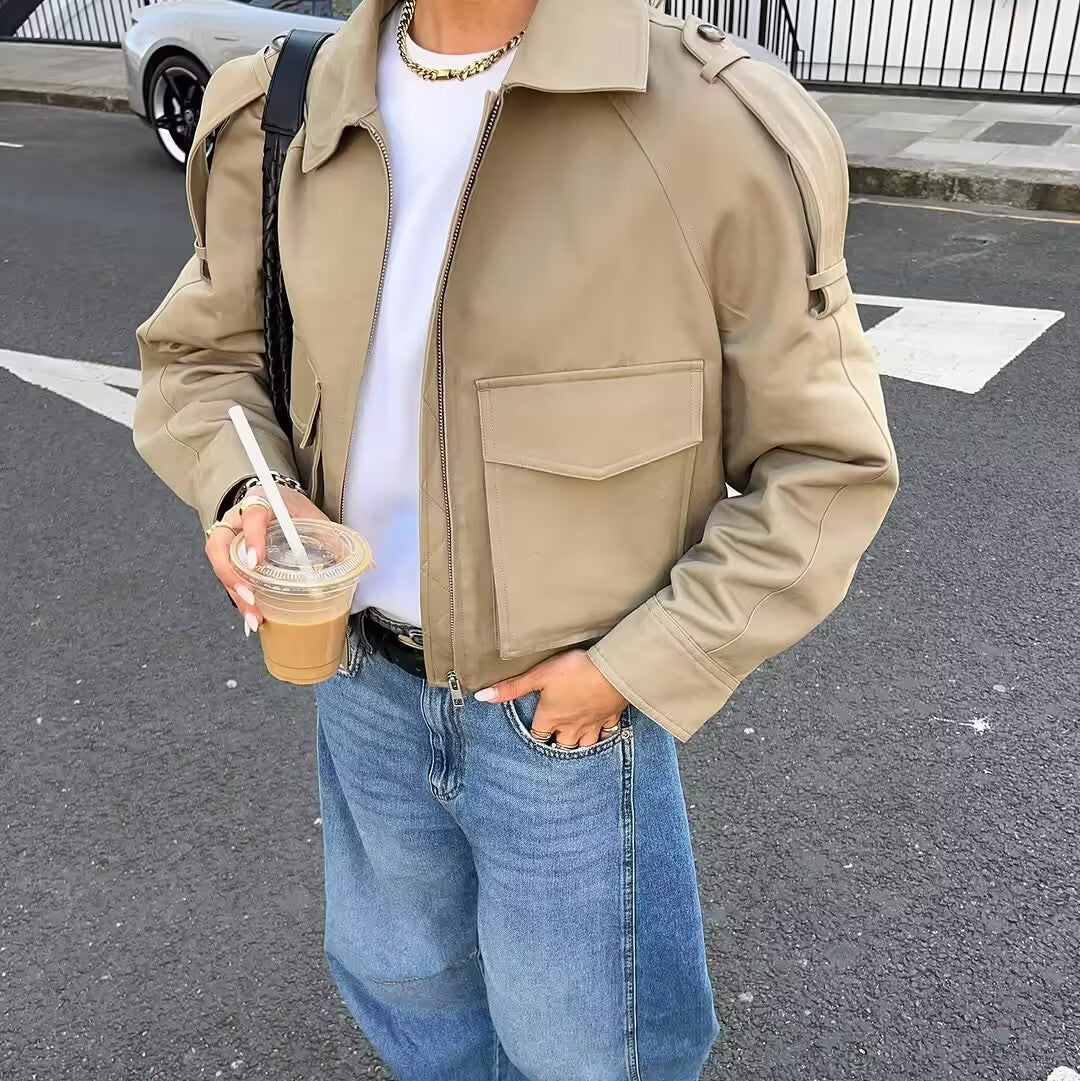 Veste Utility Courte Zippée à Poches Cargo