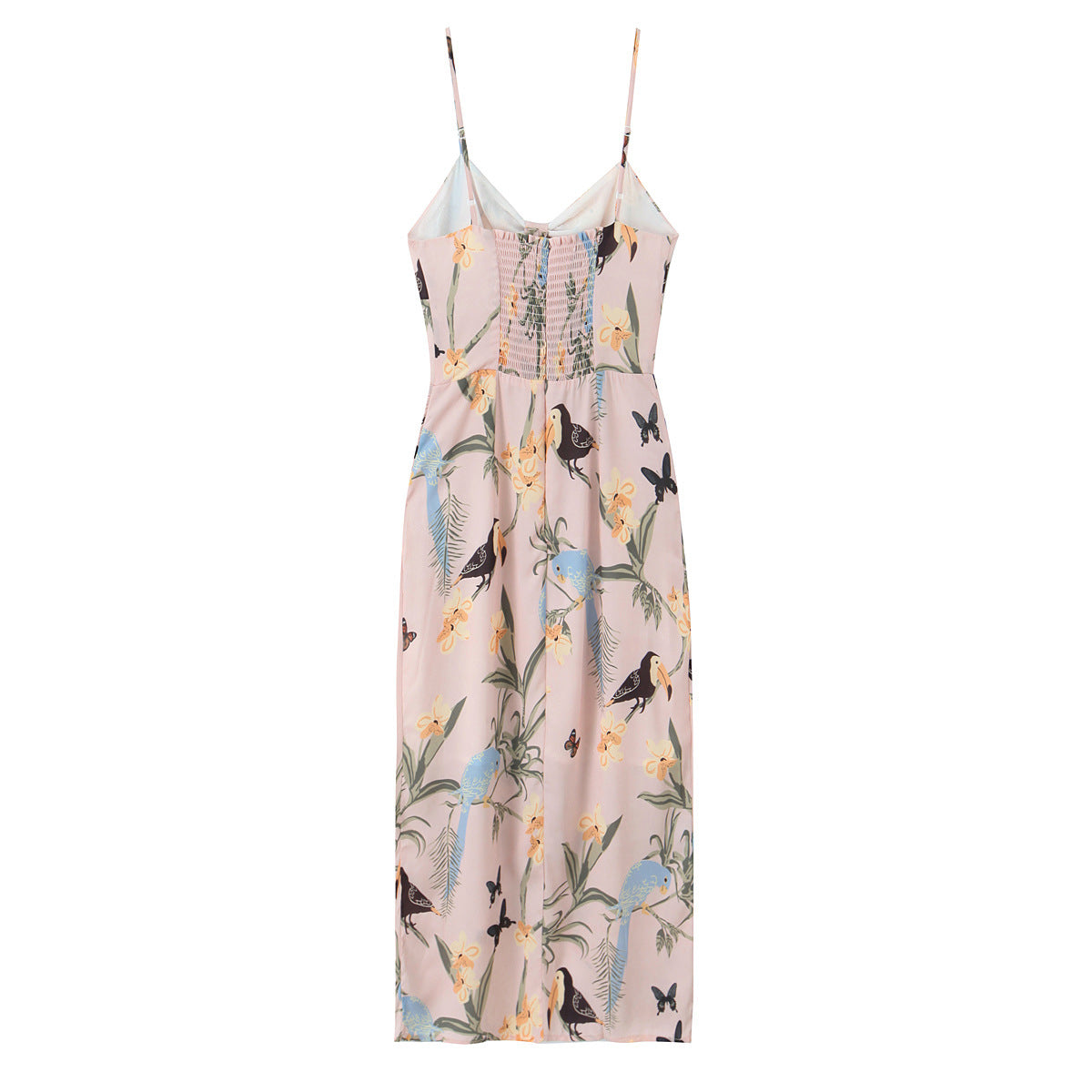 Robe Midi Imprimé Tropical Oiseaux & Fleurs avec Fente