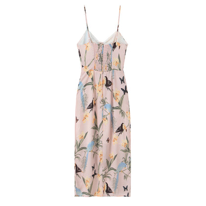 Robe Midi Imprimé Tropical Oiseaux & Fleurs avec Fente