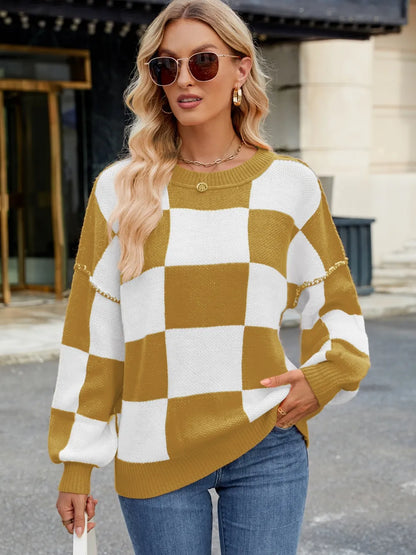 Pull Maille Damier Coupe Décontractée™