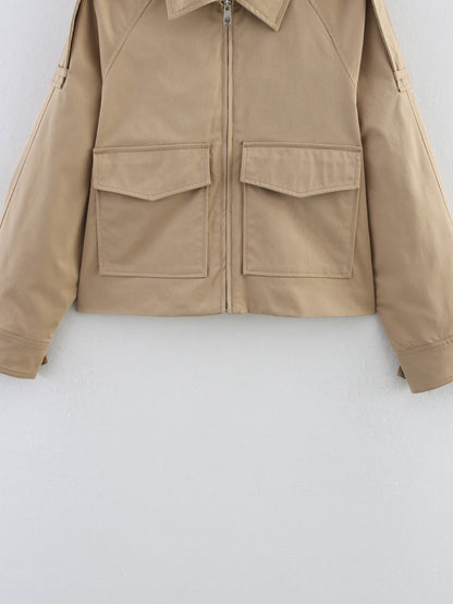Veste Utility Courte Zippée à Poches Cargo
