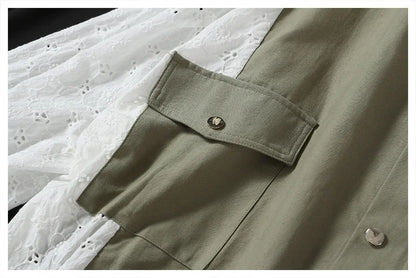 Veste Courte Kaki à Manches Dentelle & Ceinture