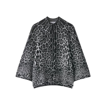 Pull Maille Oversize Imprimé Léopard Gris