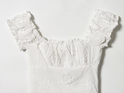 Top Court Milkmaid Blanc Brodé à Épaules Dénudées™