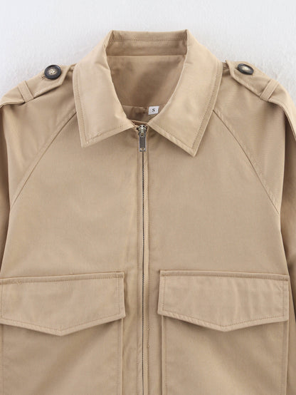 Veste Utility Courte Zippée à Poches Cargo