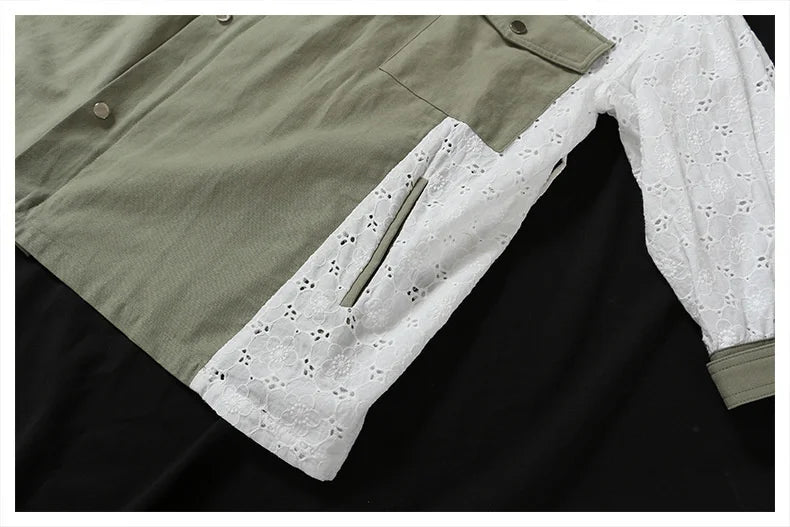 Veste Courte Kaki à Manches Dentelle & Ceinture