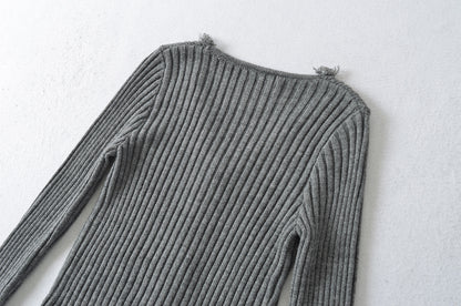 Cardigan Court Côtelé Noir à Décolleté V Distress