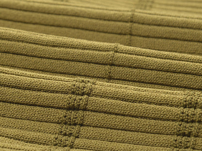 Top Court Maille Côtelée Kaki avec Boutons Dorés