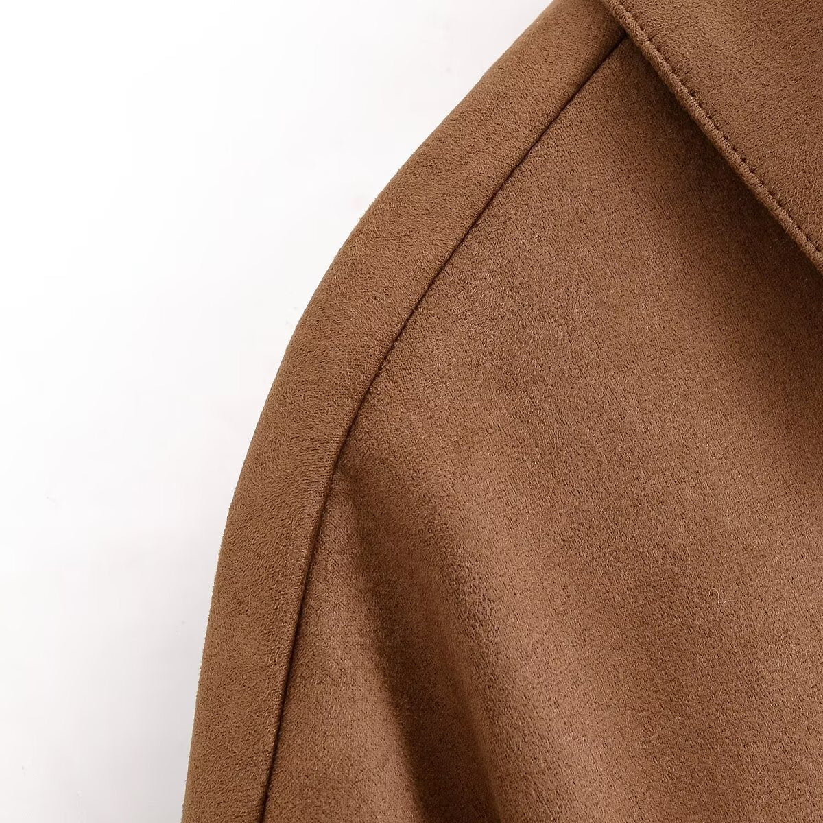 Veste Courte Effet Daim Zippée avec Poches
