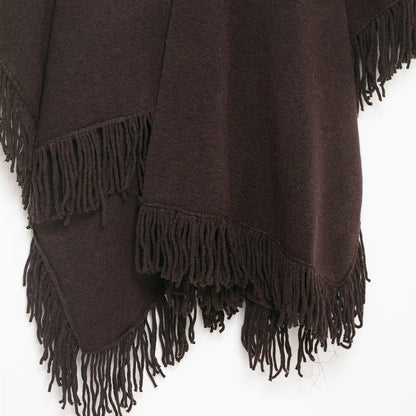 Poncho Frangé Élégant Effet Laine & Cachemire