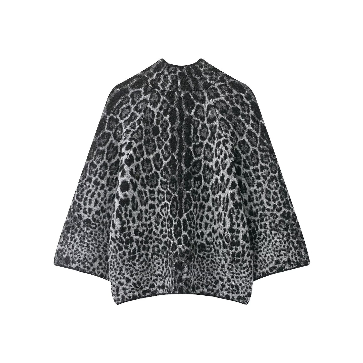 Pull Maille Oversize Imprimé Léopard Gris