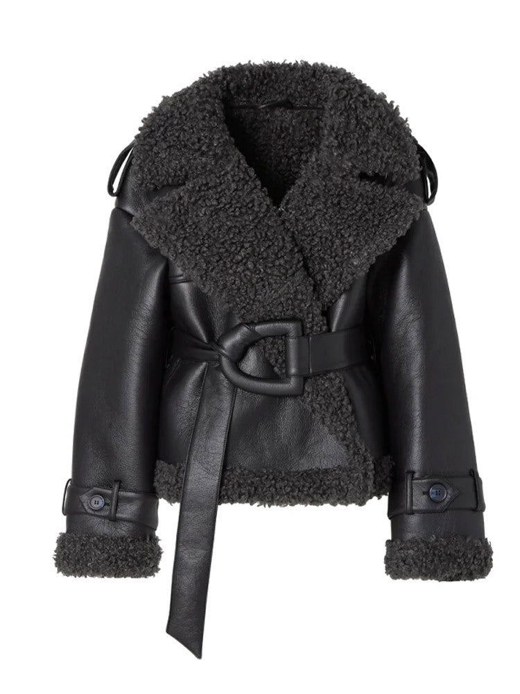 Veste Aviateur Femme Simili Cuir Noir & Doublure Mouton