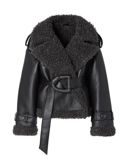 Veste Aviateur Femme Simili Cuir Noir & Doublure Mouton