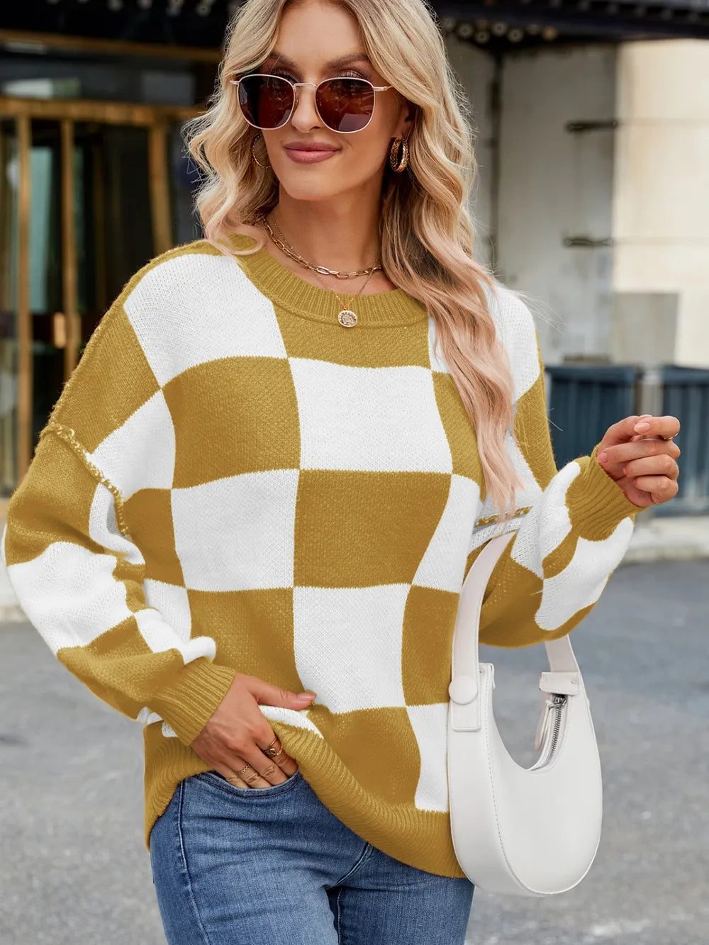 Pull Maille Damier Coupe Décontractée™