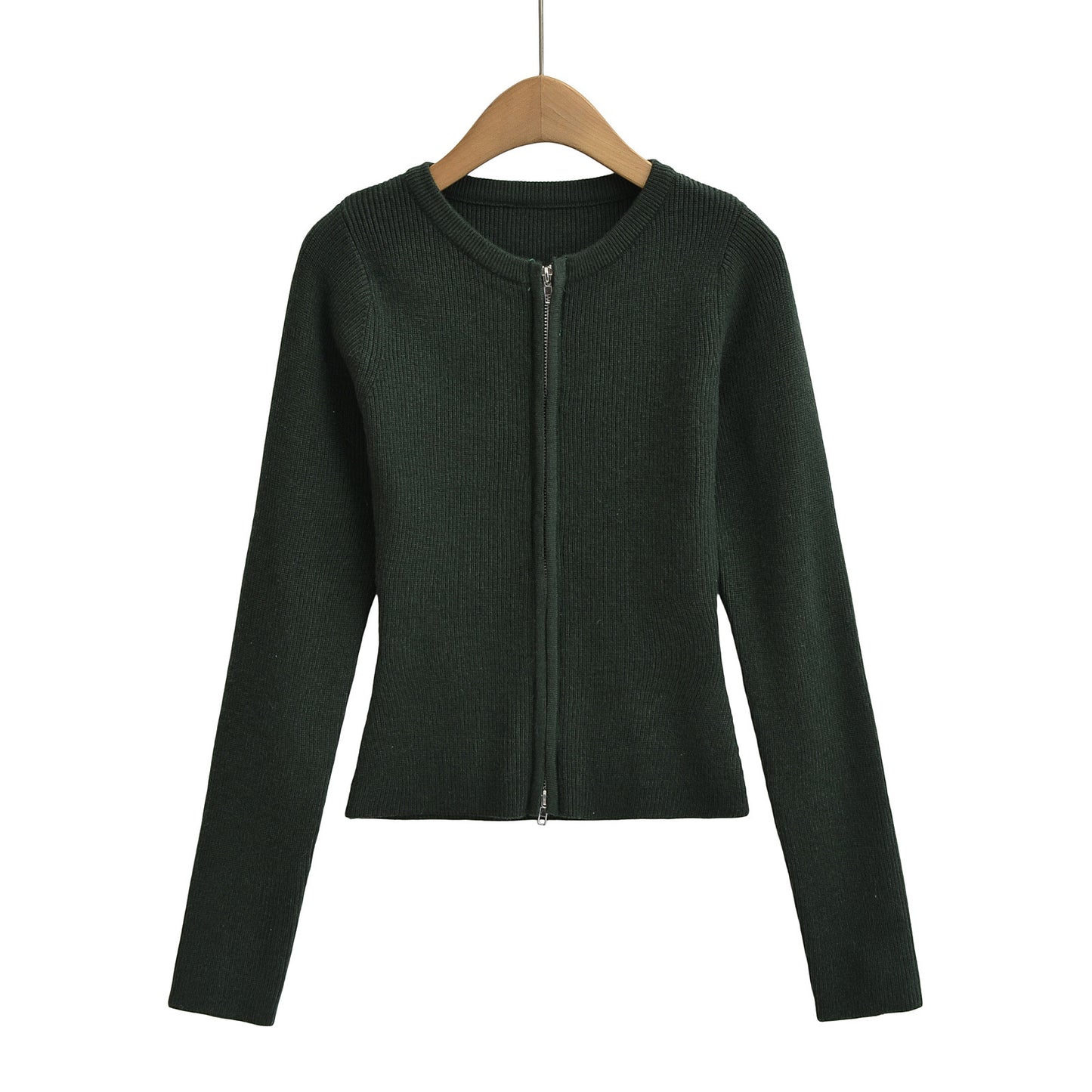 Cardigan Côtelé Zippé Vert Forêt