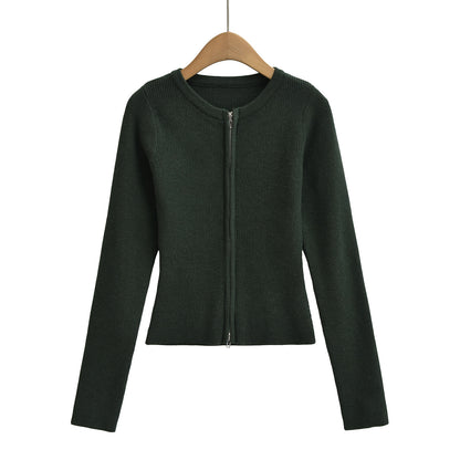 Cardigan Côtelé Zippé Vert Forêt